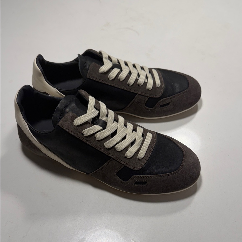 Rick Owens Black Low-top Sneakers With Suede Inserts In Leather Woman